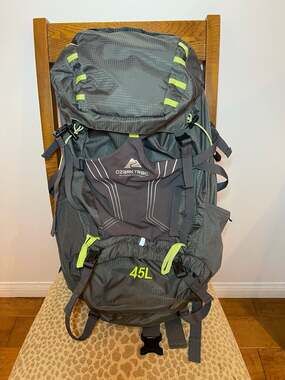 Ozark Trail 45L Gray and Lime Green Technical Hiking Backpack